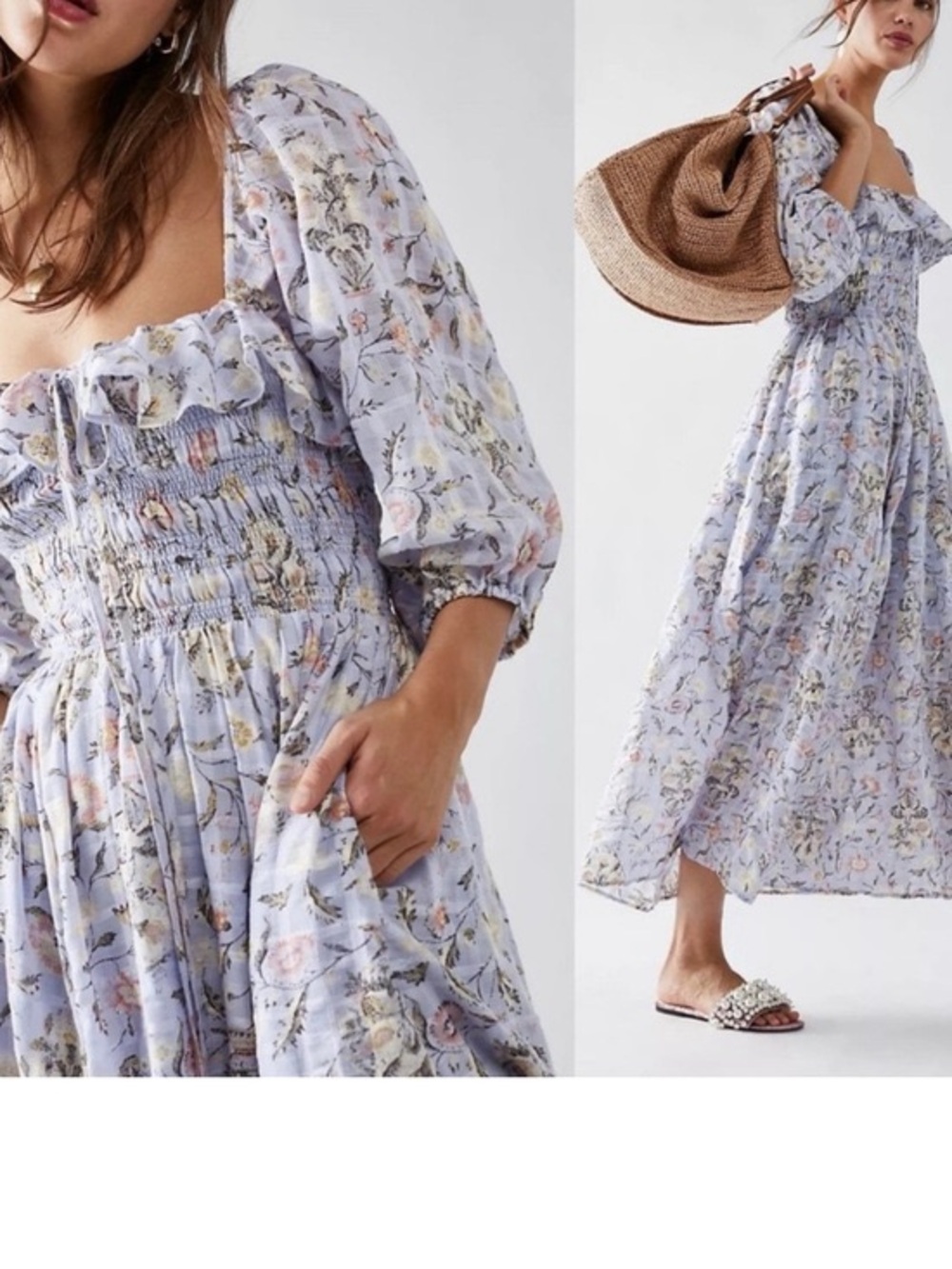 Free People Oasis Lavender Floral Print Midi Dress